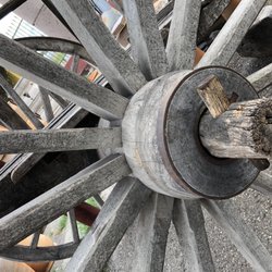 Alamo Pottery - Antique ox cart wheel