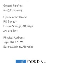 Opera In The Ozarks - Contact info for Opera in the Ozarks.