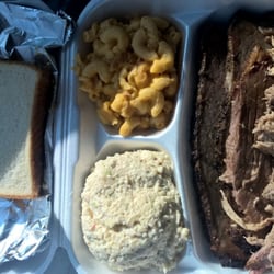 PB's BBQ - Double meat plate with pulled pork, brisket, mac n cheese and potato salad.