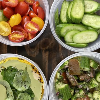 Rumi’s Kitchen - Hummus (bottom left), Shirazi Salad (bottom right) - Persian/Iranian Near Me - Washington, DC, District of Columbia