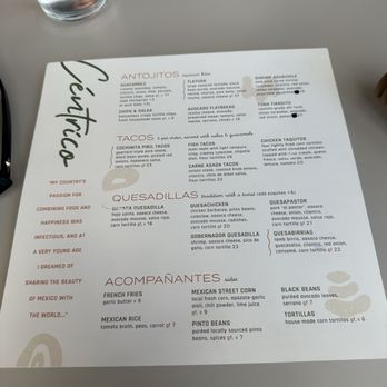 Centrico - Menu Front - Mexican Near Me - Anaheim, California