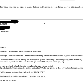 Abstract Windows - the email between Lowes and myself to cancel and document Dimitar's poor performance. - Windows Installation Near Me - San Carlos, California