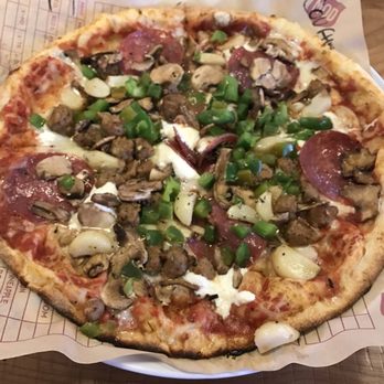 MOD Pizza - My pizza with red sauce, mozzarella, ricotta, spicy sausage, salami, mushrooms, green peppers, & roasted garlic. Giant hunks! - Fast Food Near Me - Warrington, Pennsylvania