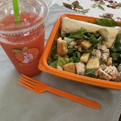 Salad and Go - Chicken Caesar salad (hold the tomatoes) and a frozen strawberry lemonade.