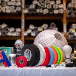 An assortment of our items: from camera expendables such as Pancro lens cleaner and Kimwipes, to all sorts of tape and lightbulbs etc.