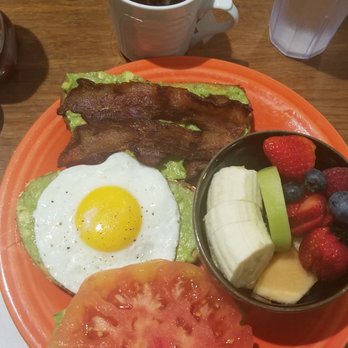 Eight AM - Avocado toast three ways with fruit - New American Near Me - San Francisco, California Eight AM - Avocado toast three ways with fruit - New American Near Me - San Francisco, California