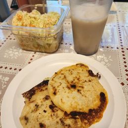 Pupusa de lorroco and chicharon con queso and THE LARGEST HORCHATA Pupusa de lorroco and chicharon con queso and THE LARGEST HORCHATA