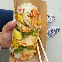 Umami Mobile Eatery - Dumplings with spicy peanut sauce and Sriracha of course