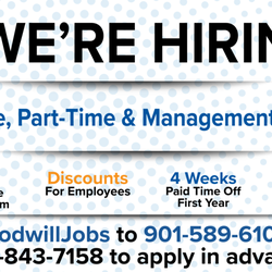 Goodwill - We are hiring, All locations. Apply today! Text GoodwillJobs to 901-589-6100 or call 901-843-7158 to apply in advance.