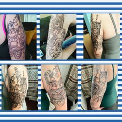 Queen of Hearts Tattoo & Piercings - Progression pics of my Cinderella tattoo. Left to right of start to finish
