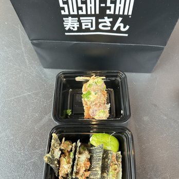 SUSHI-SAN - Tako Taco, 3 pc spicy tuna aburi - IG @bougiefoodieboi - Sushi Bars Near Me - Chicago, Illinois