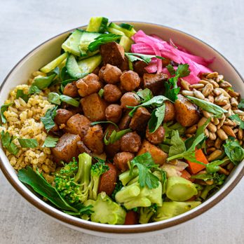 Ben's Fast Food - Slow Roasted Chickpea and Potato Hearty Bowl. Vegan, gluten free, and simply delish - Gluten-Free Near Me - Pasadena, California Ben's Fast Food - Slow Roasted Chickpea and Potato Hearty Bowl. Vegan, gluten free, and simply delish - Gluten-Free Near Me - Pasadena, California