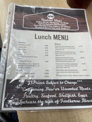 Menu photo 2 Neutral Ways Big Spring, TX