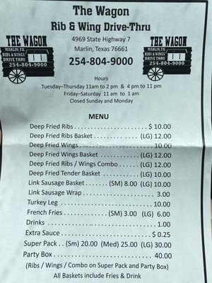 Menu photo 2 Wagon Rib & Wing Drive-Thru Marlin, TX Menu photo 2 Wagon Rib & Wing Drive-Thru Marlin, TX