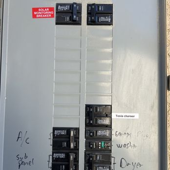 Solir Electric - Electric Panel. Tesla Charger clearly labeled. - Electricians Near Me - Sacramento, California