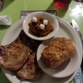 Green Tomato Grill - Grilled pork chops, fried corn, sweet potato souffle. - American Near Me - Mooresburg, Tennessee Green Tomato Grill - Grilled pork chops, fried corn, sweet potato souffle. - American Near Me - Mooresburg, Tennessee