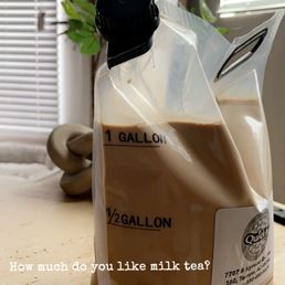 A gallon of bubble milk tea A gallon of bubble milk tea