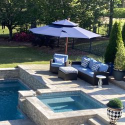 Outdoor sofa, chair and ottoman.