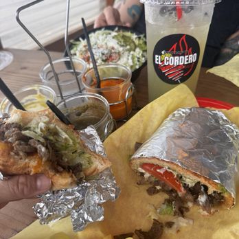 Trompo el Cordero Mexican Grill - Torta de asada, Mexican Grill Cordero Bowl Aguas Fresca de pepino y limon and the quesobirria taco was eaten before the picture was taken ! - Mexican Near Me - Beaverton, Oregon
