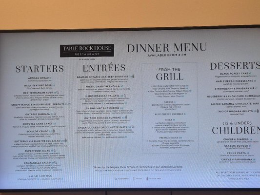 Menu photo 3 Table Rock House Restaurant Niagara Falls, ON Menu photo 3 Table Rock House Restaurant Niagara Falls, ON