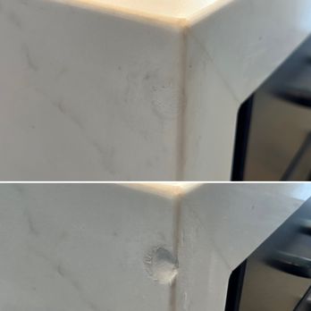 Granite Hat - Very large chip at edge in quartz countertop. - Countertop Installation Near Me