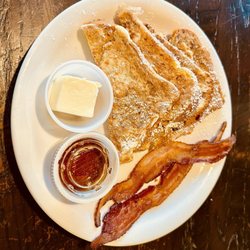 Java Groove - Cinnamon French toast with a side of bacon