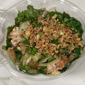 Pokeworks - Hawaiian Salmon- half salad and half kale noodles. - Poke Near Me - Richardson, Texas Pokeworks - Hawaiian Salmon- half salad and half kale noodles. - Poke Near Me - Richardson, Texas