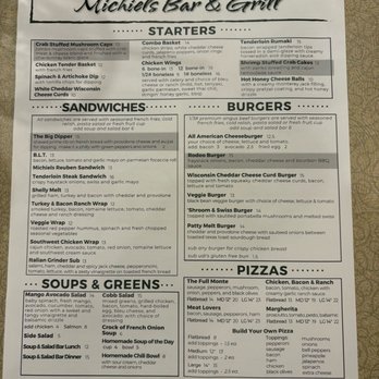 Michiels Bar & Grill - Menu page 1 - American Near Me - Menasha, Wisconsin Michiels Bar & Grill - Menu page 1 - American Near Me - Menasha, Wisconsin