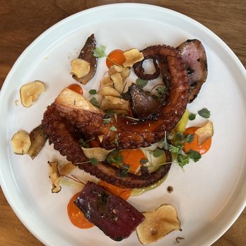 Lark - Sumac Glazed Spanish Octopus, Squid Ink Braised Garbanzo Beans, Paprika Salmoriglio - New American Near Me - Bala Cynwyd, Pennsylvania Lark - Sumac Glazed Spanish Octopus, Squid Ink Braised Garbanzo Beans, Paprika Salmoriglio - New American Near Me - Bala Cynwyd, Pennsylvania