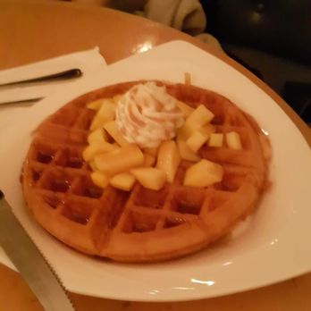 Prince Tea House - Waffle with mangoes and whipped cream. - Desserts Near Me - Brooklyn, New York Prince Tea House - Waffle with mangoes and whipped cream. - Desserts Near Me - Brooklyn, New York
