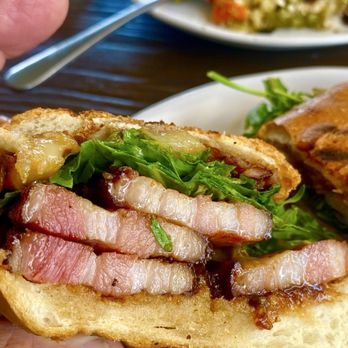 Cafe Mia Brew Bar & Bistro - Pork Belly Panini with arugula and melted Brie cheese AMAZING! - Desserts Near Me - Marina, California Cafe Mia Brew Bar & Bistro - Pork Belly Panini with arugula and melted Brie cheese AMAZING! - Desserts Near Me - Marina, California