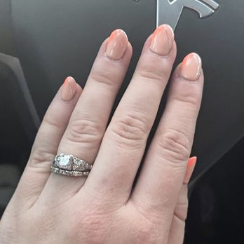 Studio89 by Nyaomi - Peach nails with silver glitter (: - Nail Technicians Near Me Studio89 by Nyaomi - Peach nails with silver glitter (: - Nail Technicians Near Me