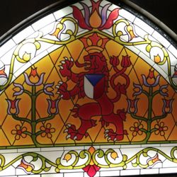 Dtj District Council - Pretty stained glass inserts down in the basement cafeteria
