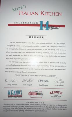 Menu photo 8 Kenny's Italian Kitchen Dallas, TX