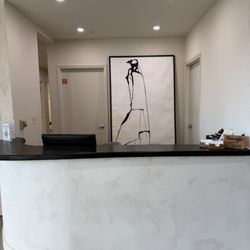 Tanya Judge MD - Dr. Judge is a master at aesthetics form and function. Even the front desk at JudgeMD was made by Dr. Judge as was the painting behind it.