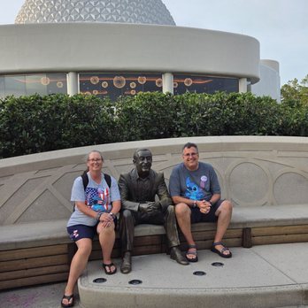 EPCOT - Us with Walt in front of GEO 82 - Amusement Parks Near Me - Lake Buena Vista, Florida