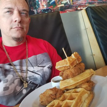 GoBistro - Chicken and Waffles... it's suppose to pork belly.. but he wasn't that adventurous. The chicken was still pretty yum! - Sushi Bars Near Me - Hollywood, Florida