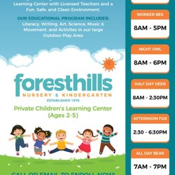 Forest Hills Nursery & Kindergarten - Forest Hills Nursery & Kindergarten - Established in 1976- Program Hours & Flyer