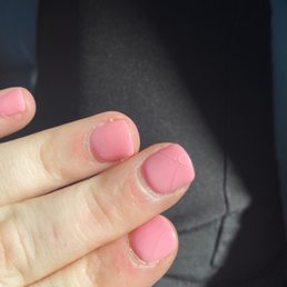 Pink, dipped nails. Cracked after 2 days. Pink, dipped nails. Cracked after 2 days.