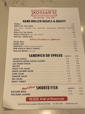 Menu photo 2 Kossar's Bagels & Bialys New York, NY Menu photo 2 Kossar's Bagels & Bialys New York, NY