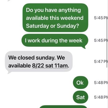 Bubble Pup Salon - Text message communication between myself and bubble pup salon - Pet Groomers Near Me - Los Angeles, California