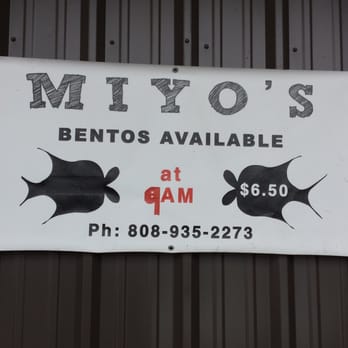 Miyo's Restaurant - Like the sign says - "$6.50 Bento" available from 9 AM. - Izakaya Near Me - Hilo, Hawaii