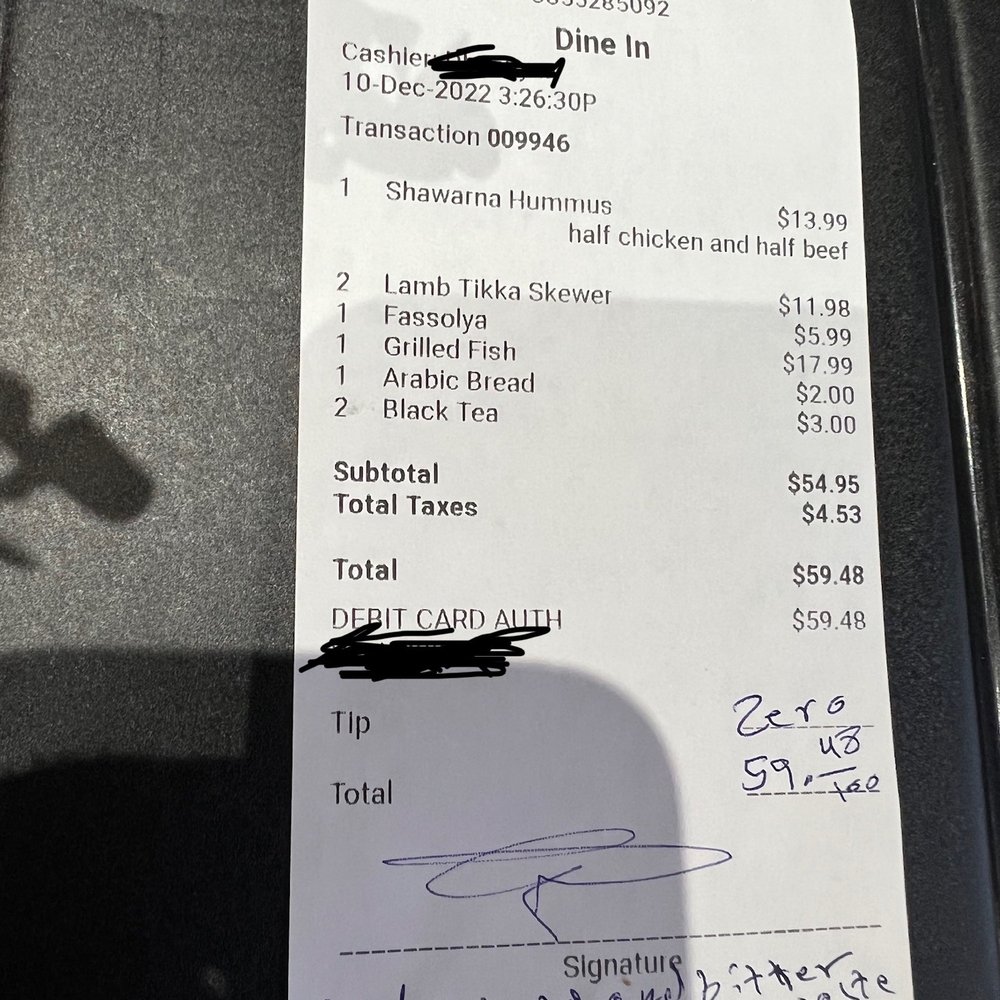 receipt - noted on it our food disappointment! receipt - noted on it our food disappointment!