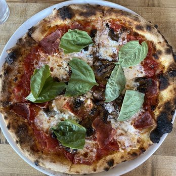 Pizzeria Bianco - Margherita Pizza with Sopressata Salami and Wood Roasted Mushrooms - Pizza Near Me - Phoenix, Arizona Pizzeria Bianco - Margherita Pizza with Sopressata Salami and Wood Roasted Mushrooms - Pizza Near Me - Phoenix, Arizona
