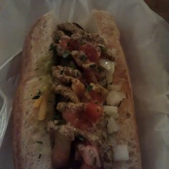 Dat Dog - Vegan spicy food with Creole mustard, tomatoes, onions, and guac - Hot Dogs Near Me - New Orleans, Louisiana Dat Dog - Vegan spicy food with Creole mustard, tomatoes, onions, and guac - Hot Dogs Near Me - New Orleans, Louisiana