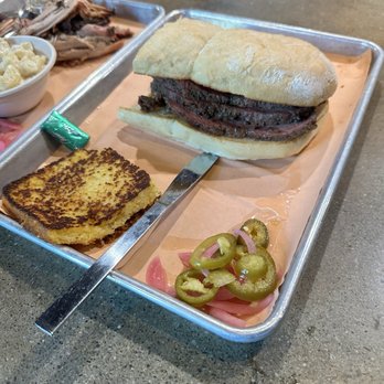 Canyons Barbeque - Brisket Sandwich and pickled onions yum! - Barbeque Near Me - Castro Valley, California