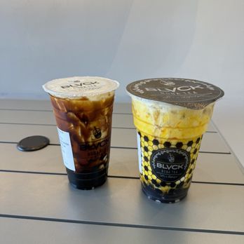 BLVCK Boba Tea - Left: brown sugar boba Right: mango coconut - Bubble Tea Near Me - Tucson, Arizona