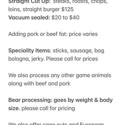 Eidem's Family Deer Processing - Pricing