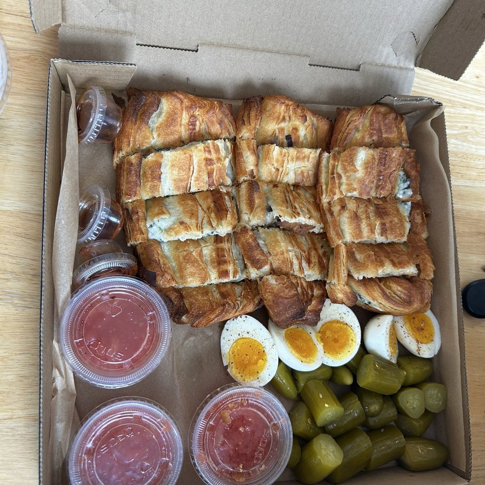 My BF couldn't wait and grabbed half of a hard boiled egg before I had a chance to snap this pic of our feast. My BF couldn't wait and grabbed half of a hard boiled egg before I had a chance to snap this pic of our feast.