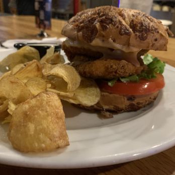 The Fireside Grill - Crispy chicken sandwich house made chips and gorgonzola cream - American Near Me - Beaverton, Oregon